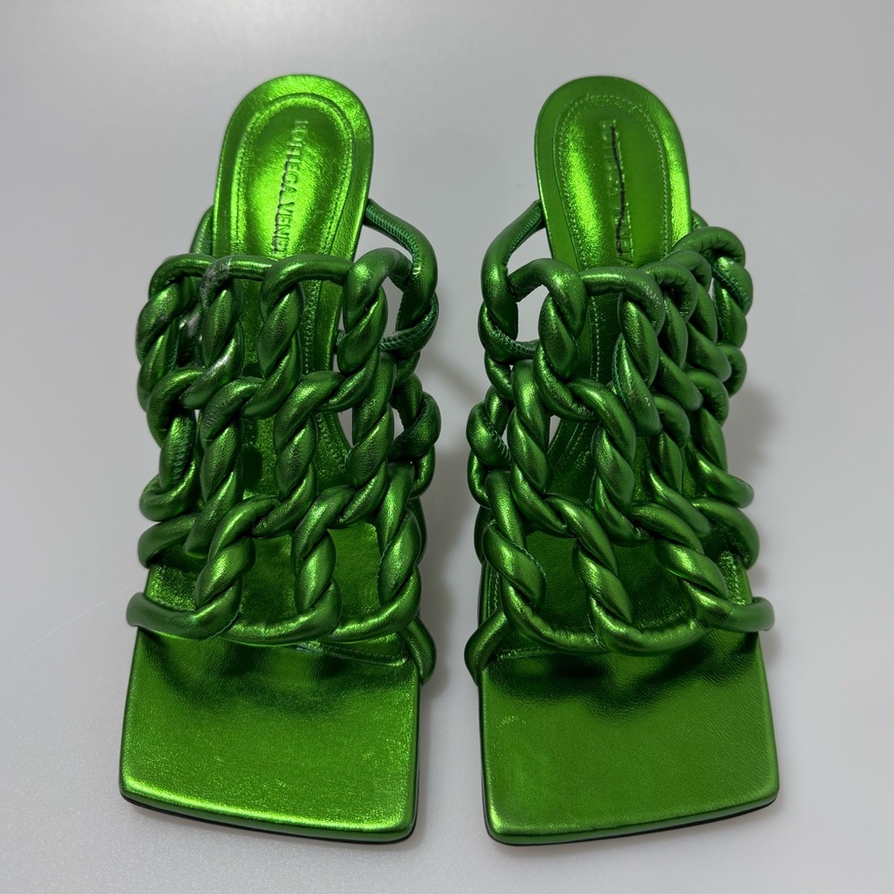 Bottega Veneta Stretch Sandals Knotted Leather Green Metallic Women EU 39/US 9 - Picture 2 of 8